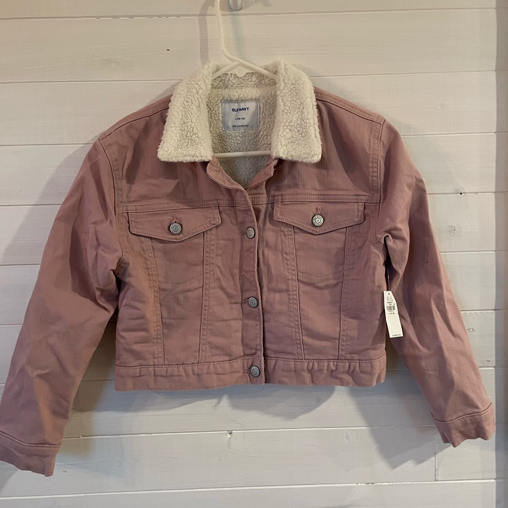 Old Navy Kid’s Light Pink Denim Jacket with White Sherpa Lining and Collar
